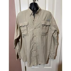 Columbia PFG Omni Shade Long Sleeve Shirt Mens XL Vented Fishing Shirt Khaki